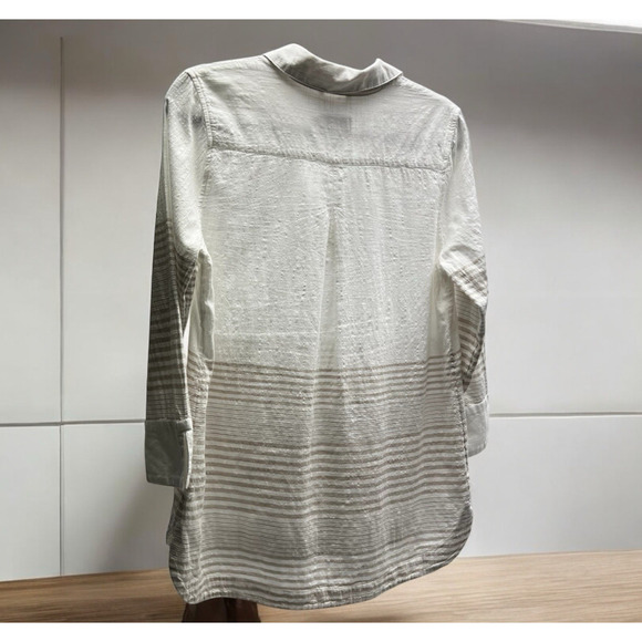 Vineyard Vines Women's White with Tan Stripes Linen Type Blouse Size Small - Picture 2 of 7
